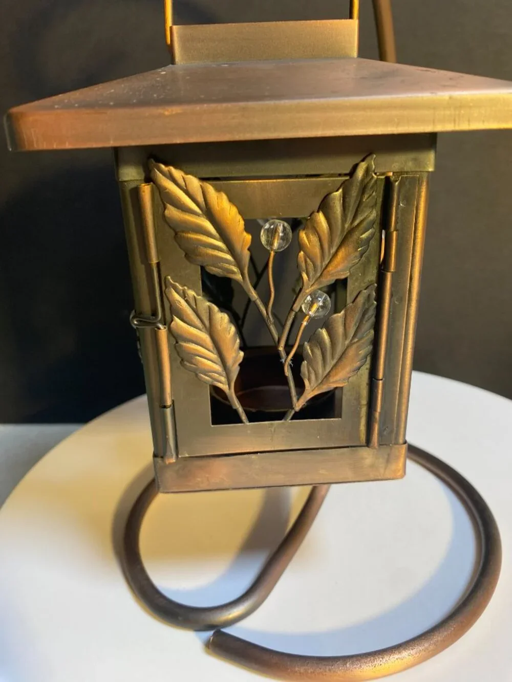 Decorative Metal Lantern Tea Light Candle Holder with Stand | Leaf & Glass